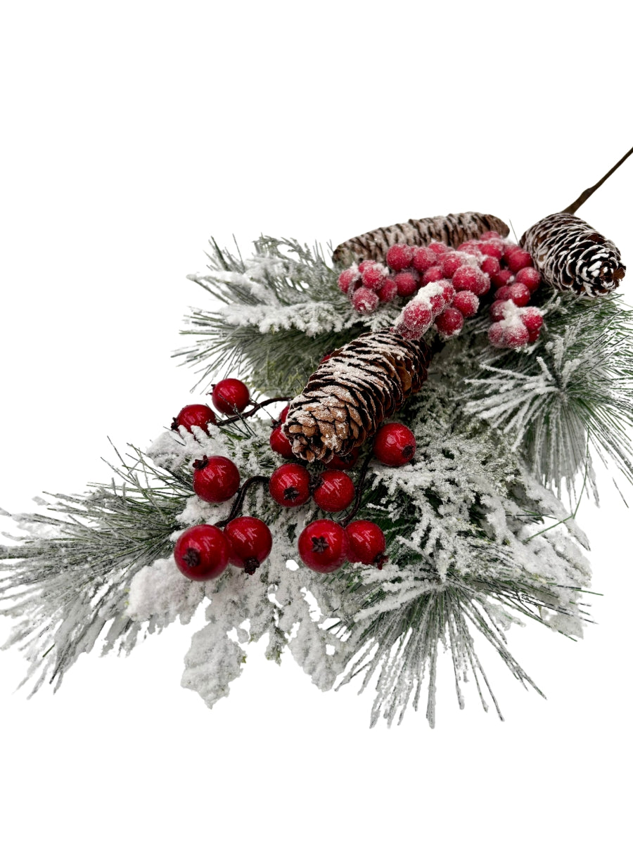 Snow Berry Pine Spray Red/White/Green 24''